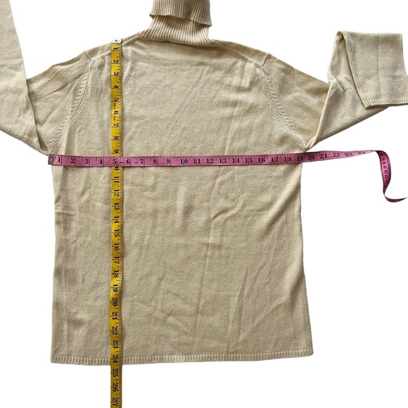 CULLEN 100% CASHMERE PALE SAND BROWN TURTLENECK LONG SLEEVE SWEATER Sz M - Picture 9 of 11